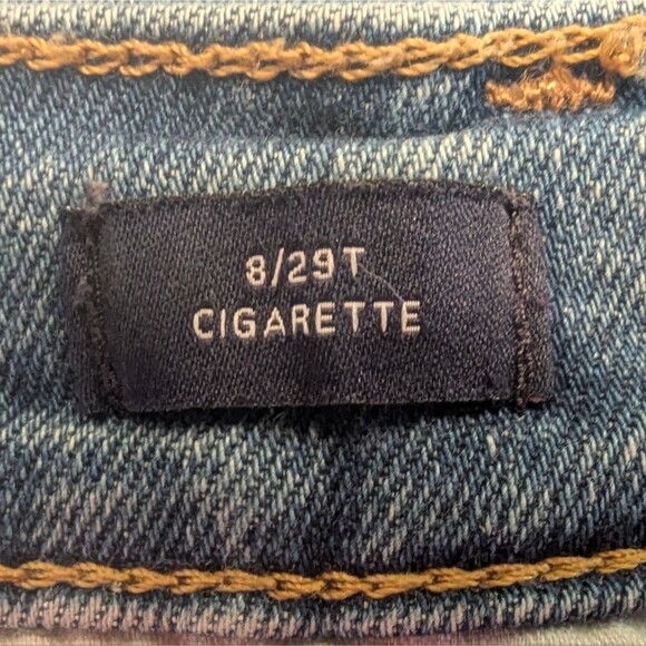 GAP High Rise Selvedge Cigarette Jeans Denim Dark Indigo Distress Size 8/29 Tall - Picture 4 of 10
